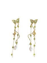 Load image into Gallery viewer, Ladies Gold Plated Butterfly Crystal Bead Twirl Long Tassel Dangling Earrings