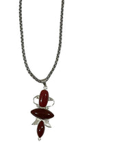 Load image into Gallery viewer, Ladies Red Onyx 925 Silver Plated Handmade 3Tier Pendant Chain Necklace