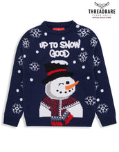 Load image into Gallery viewer, Boys Threadbare Navy "Up To Snow Good" Christmas Jumpers