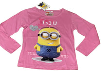 Load image into Gallery viewer, Girls Minion Despicable Me Pink Love Heart Cotton Long Sleeve Tunic Tops