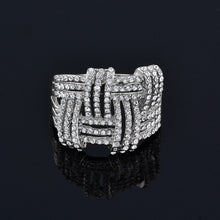 Load image into Gallery viewer, Ladies Silver Big In Out Weave Shape Wide Layer Micro Pave Crystal Rings