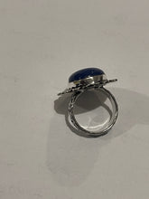 Load image into Gallery viewer, Ladies Blue Lapis Lazuli 925 Silver Plated Ethnic Handmade Band Floral Ring