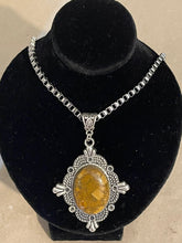 Load image into Gallery viewer, Ladies 925 Silver Plated Ethnic Wooden Jasper Handmade Pendant of 2.5" Necklace