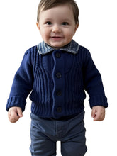 Load image into Gallery viewer, Baby Boys Navy Stripe Open Collar Buttons Thick Cable Knit Longsleeve Cardigans