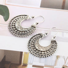 Load image into Gallery viewer, Ladies Silver Bohemian Retro Floral Cutout Round Wheel Dangle Earrings