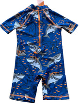 Load image into Gallery viewer, Boys Royal Blue Whale Wearing Glasses Print Sunsafe UV40+ One Pce Swimming Suit