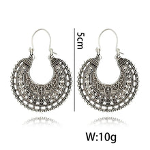 Load image into Gallery viewer, Ladies Silver Bohemian Retro Floral Cutout Round Wheel Dangle Earrings