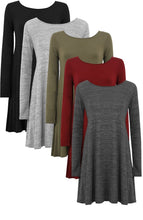 Load image into Gallery viewer, Ladies Plain Jersey Flared Swing Long Sleeve Soft Stretchy Short Dress