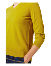 Load image into Gallery viewer, Ladies Mustard Pure Cotton Wide Ribbed V-Neck Jumpers