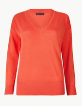 Load image into Gallery viewer, Ladies Coral Pure Cotton Wide Ribbed V-Neck Jumpers
