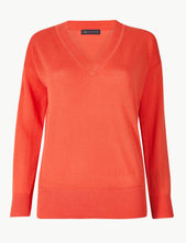 Load image into Gallery viewer, Ladies Coral Pure Cotton Wide Ribbed V-Neck Jumpers