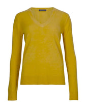 Load image into Gallery viewer, Ladies Mustard Pure Cotton Wide Ribbed V-Neck Jumpers