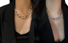 Load image into Gallery viewer, Ladies Gold Silver Thick Rectangular Link Chain Crystal Choker Necklace