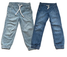 Load image into Gallery viewer, Boys Light Dark Blue Wash Elasticated Waist Cotton Cuffed Hem Jogger Denim Jeans