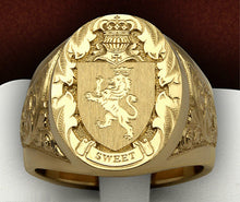 Load image into Gallery viewer, Mens 18K Gold Filled Lion Shield Badge Coat Of Arms Signet Rings