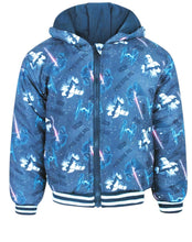 Load image into Gallery viewer, Boys Star Wars Blue Grey Fleece Lined Hooded Winter School Jacket