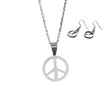Load image into Gallery viewer, Ladies Tibetan Silver Peace Hook Dangling Earring & Pendant Necklace