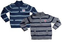 Load image into Gallery viewer, Boys Ribbed High Neck Striped Long Sleeve Half Zip Front Jumpers