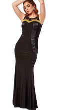 Load image into Gallery viewer, Ladies Black Beaded Front Lace Insert Maxi Prom Wedding Evening Dress