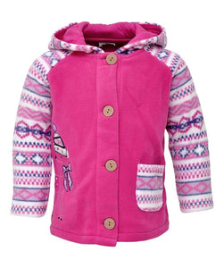 Baby Girls Pink Multi Abstract Print Embroidery Motif Hooded Fleece Light Jacket