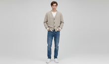 Load image into Gallery viewer, Mens Beige White Trim Cotton Rich V-Neck Longsleeve Cardigan