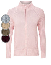 Load image into Gallery viewer, Ladies Ribbed High Neck Full Zip Mid-Length Cardigan
