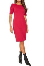 Load image into Gallery viewer, Ladies Fuchsia Scoop Neck Short Sleeve Soft Stretchy Dress