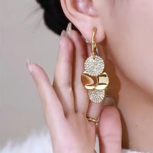 Load image into Gallery viewer, Ladies Gold Plated Overlay Circles Inlaid Crystals Dangle Earrings
