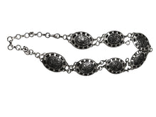Load image into Gallery viewer, Ladies Silver Vintage Round Floral Centre Bar Interlink Chain Link Fashion Belts