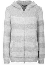 Load image into Gallery viewer, Ladies Grey Cashel Large Stripes Soft Chenille Knit Zip Through Hooded Cardigan