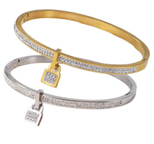 Load image into Gallery viewer, Ladies Luxury Crystal Lock Pendant Titanium Steel Bracelet Bangles