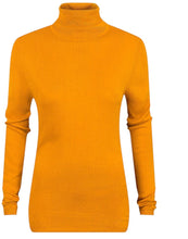 Load image into Gallery viewer, Ladies Mustard Ribbed Roll Neck Polo Jumpers