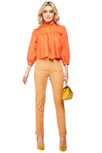 Load image into Gallery viewer, Ladies Camel High Waisted Rolled Ankle Cuff Cotton Rich Trousers
