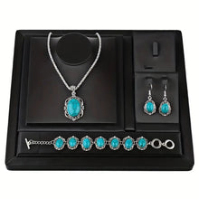 Load image into Gallery viewer, Ladies Vintage Silver Turquoise Gemstone Bracelet Necklace Earrings 3 Piece Sets