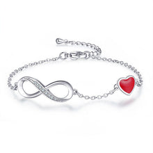 Load image into Gallery viewer, Ladies Silver Red Heart Shaped Crystal Infinity Link Chain Bracelet