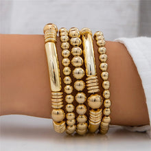 Load image into Gallery viewer, Ladies Gold Plated Chunky Round Beads 5 Set Stackable Bracelets
