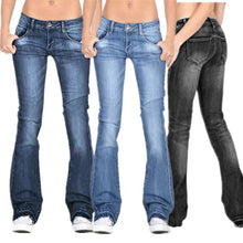 Load image into Gallery viewer, Ladies Low Waist Wash Crinkle Effects Stretchy Cotton Rich Bootcut Womens Jeans