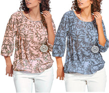 Load image into Gallery viewer, Ladies Floral Gypsy Relax Fit Long Sleeve Tunic Tops
