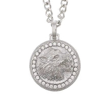 Load image into Gallery viewer, Mens Unisex Silver Roaring Wolf Head Crystals Solid Pendant Braid chain Necklace