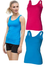 Load image into Gallery viewer, Ladies Blue Fuschia Cotton Rich Regular Fit Stretchy Tank Vest Sleeveless Tops