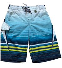 Load image into Gallery viewer, Boys White Blue Multi Stripes Surf Beach Swimming Shorts