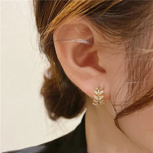 Load image into Gallery viewer, Ladies Gold Plated Crystal Leafy Cut Small Hoop Fashion Earrings
