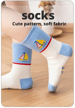 Load image into Gallery viewer, Boys Blue Soft Stripe Sailboat Print 5 Pairs Ankle Socks 4-8y

