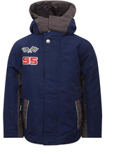 Load image into Gallery viewer, Boys Navy Car Racing Hooded Contrast Trim Winter School Coat
