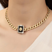 Load image into Gallery viewer, Ladies Gold Lion Head Crystal Square Pendant Chunky Link Chain Necklaces
