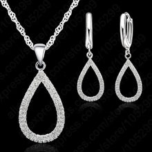 Load image into Gallery viewer, Ladies 925 Sterling Silver CZ Crystal Water Drop Necklace Set
