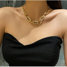 Load image into Gallery viewer, Ladies Gold Silver Thick Rectangular Link Chain Crystal Choker Necklace