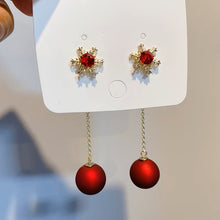 Load image into Gallery viewer, Ladies Sparkling Red Crystal Snowflake Ball Drop Dangle Stud Earrings