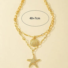 Load image into Gallery viewer, Ladies Gold Plated 2 Layers Starfish Shell Pendants Link Chain Necklace