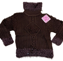 Load image into Gallery viewer, Girls Brown Cable Knit Beaded Ribbed Roll Up Frills Metallic Hem Jumpers